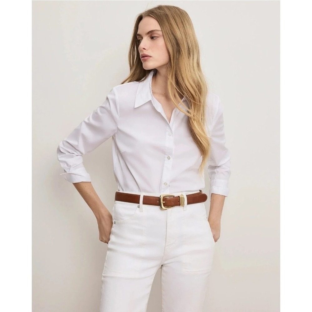 NWT Veronica Beard Marisol White Cotton Blend Button Down Shirt Sz 4 Career